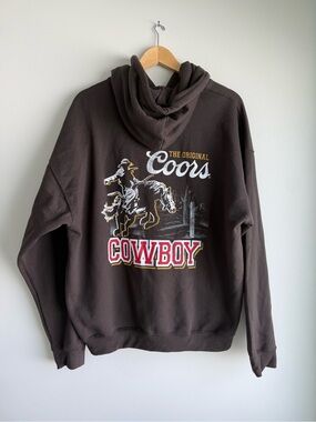 Tee Luv Coors Cowboy Graphic Hoodie XL Brown NWT Western Beer